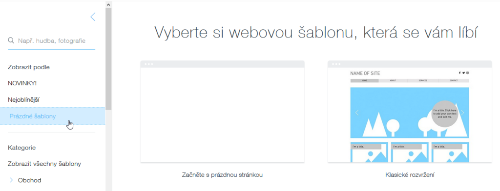 Wix recenze tvorba webu výběr šablony