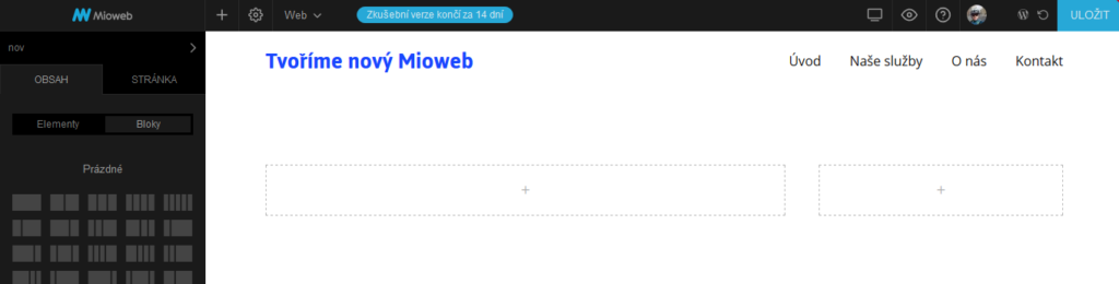 MioWeb recenze webová stránka s dvěma sloupci