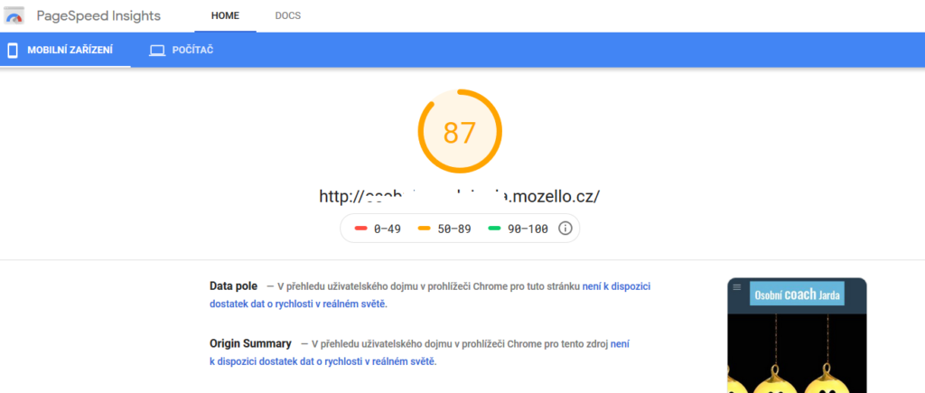 Mozello recenze test rychlosti webové stránky
