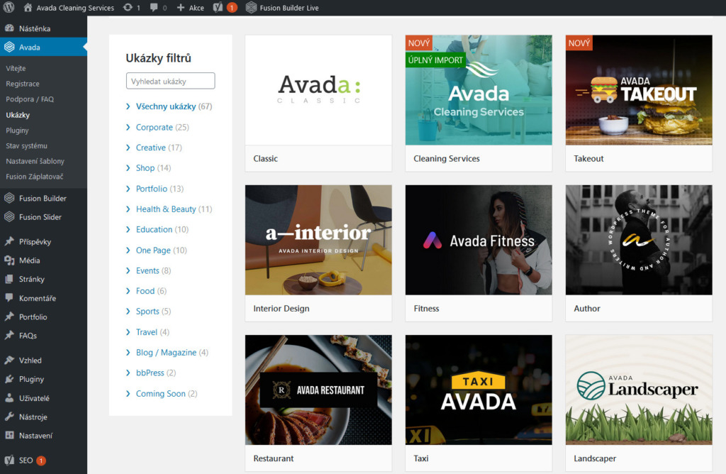 WordPress šablona Avada recenze předpřipravené šablony