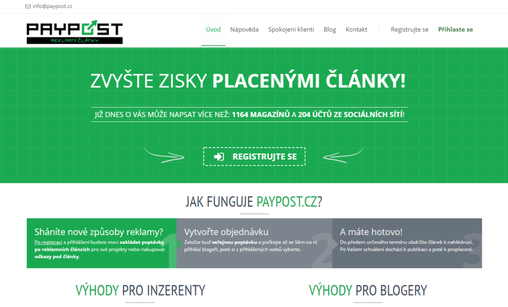 PayPost.cz platforma pro nákup placených článků a podčlánkové inzerce