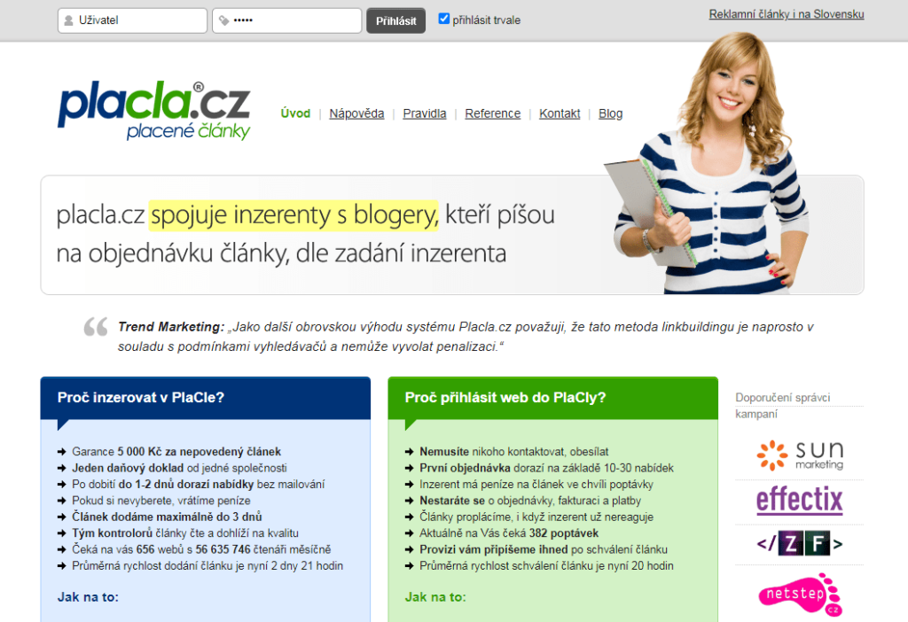 Placla.cz platforma pro nákup PR článků