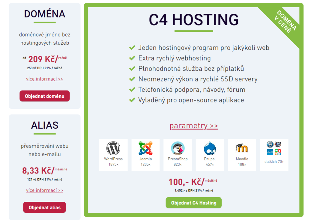 Webhosting C4 ceník služeb a hostingu