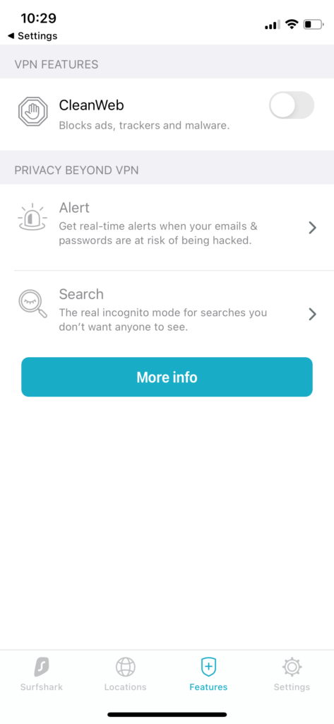 Surfshark VPN recenze: iOS mobilní aplikace další funkce